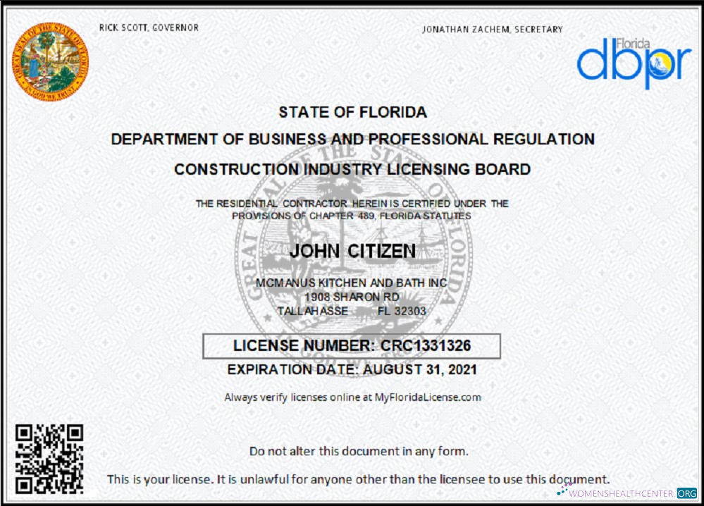 Download USA Florida Contractor Business license Photoshop template